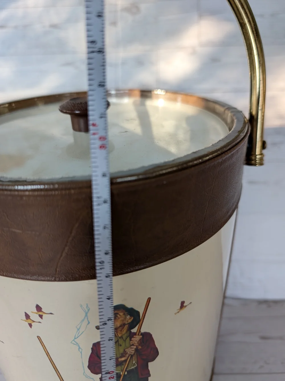Vintage 1970s Norman Rockwell Ice Bucket Mid-Century Barware w/ faux leather